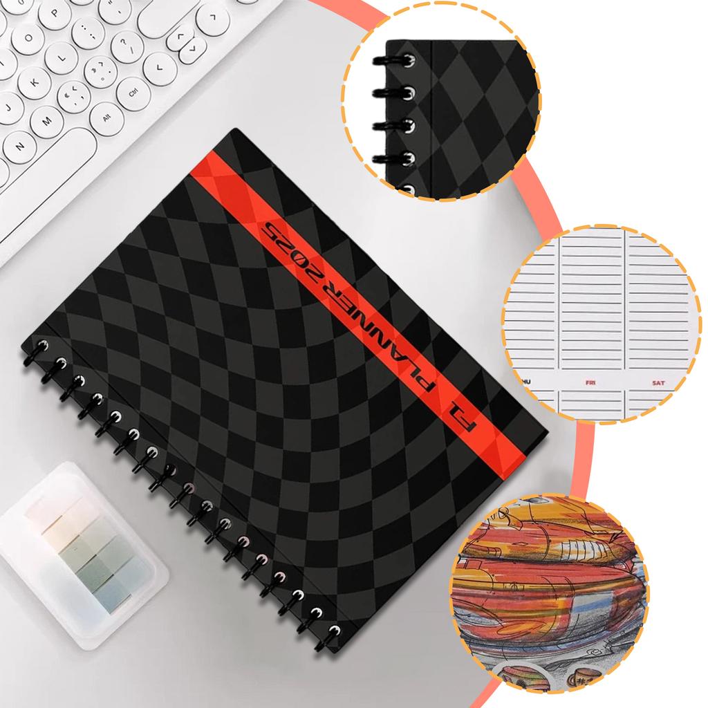 Plánovač a kalendář, Plánovač s designem závodní dráhy, Kroužková vazba, Měsíční plánovač s vášní pro závodění, Plánovače pro ženy a muže
