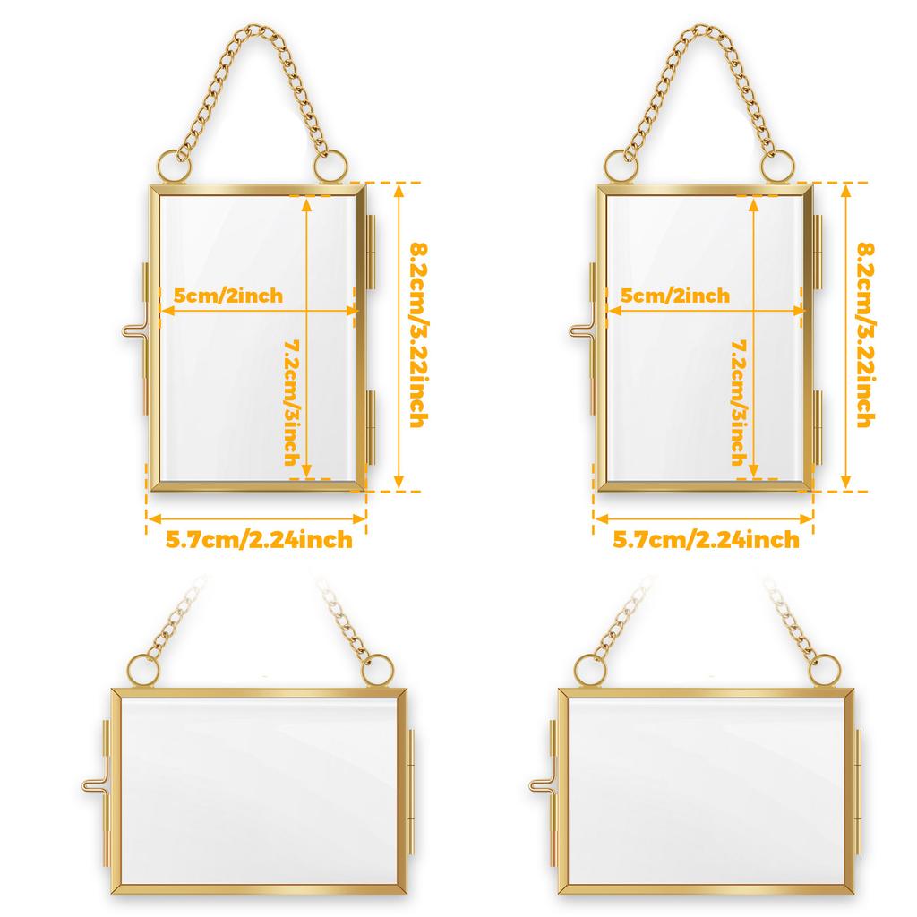 4Pcs Double Glass Frame with Chain Hanging Picture Frame Flower Pressed Dried Flowers Glass Frame Wall Decor