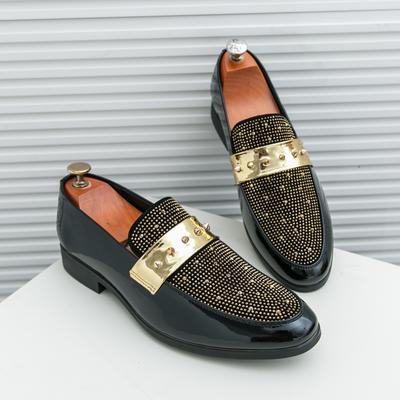 European Station Studded Studded Leather Shoes Male Crystal Low Top Pointy Toe Slip-on British Hair Stylist Nightclub Society
