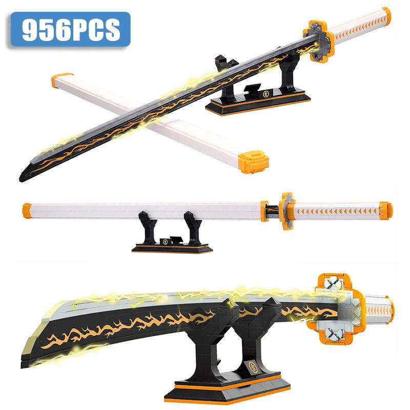 956PCS Zenitsu Sword Building Blocks Model Set 38.8in Anime Cosplay Sword Samurai Sword Building Kit for Adults and Kids Gifts