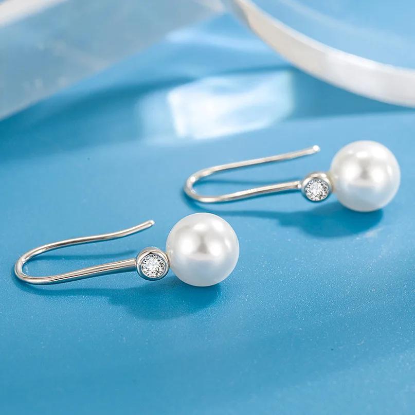 Luxury Female Earrings Sterling SIlver Pearl Earrings Cross Round Natural Pearl Ear Women Wedding Party Gift Brincos