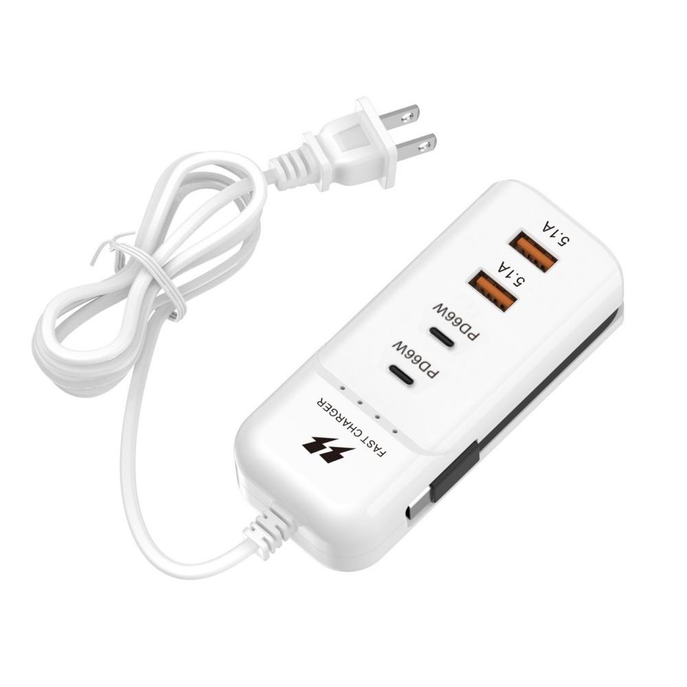 

66 Вт 4 порта PD USB Быстрая зарядка Настенные зарядные устройства Розетка USB-хаб Адаптер USB Type C Вилка ЕС США Великобритания с удлинителем Кабель Type C