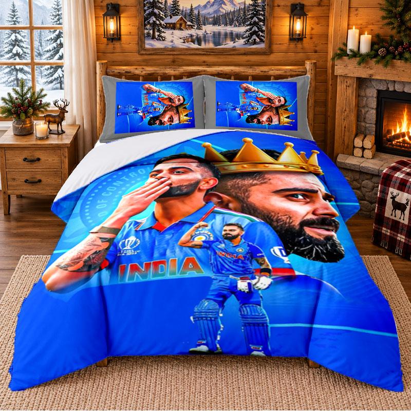 Virat Kohli Pattern Bedding 3Pcs Set Bed Sheet And Pillowcases For Indoor Bedroom