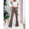 Ladies, High Waisted, Corduroy, Flared Pants, Solid Color, Casual Pants, Wide Leg Pants, Long Pants