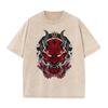 2026 Vintage Washed Beige Japanese Oni Mask Graphic T Shirt Sakura Smoke Retro Oriental Print Oversized Casual Short Sleeve Tee