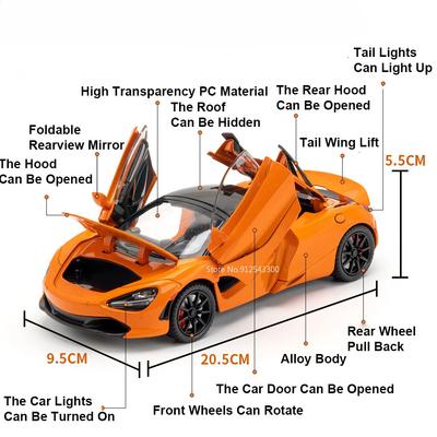 1:24 GTR IE EVO 720S Huayra Veneno Sian LP770 Car Model Toy Metal Diecast Music Light Doors Opened Simulation Vehicles for Boys