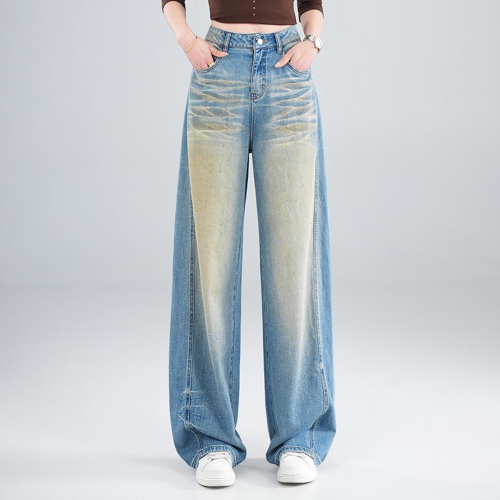 Spring 2026 Hot Diamond Women’s High Waist Straight Wide-Leg Jeans, Slimming, Anti-Wrinkle, Casual Fit.