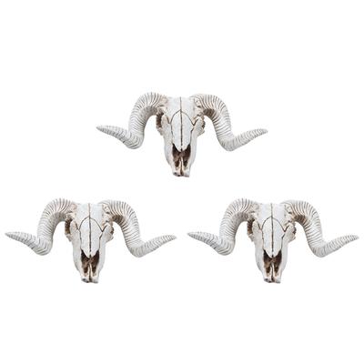 A84X-3X Creative Resin Sheep Head Skull Head Wall Hanging 3D Animal Longhorn Sculpture Figurines Crafts Horns