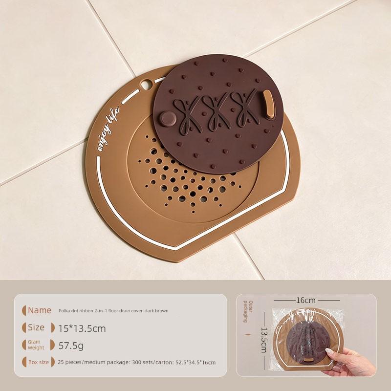 Polka Dot Ribbon Two-In-One Drain Cover for Shower to Prevent Hair from Clogging and Odor, Cartoon Drain Sticker, Multifunctional Drain Cover
