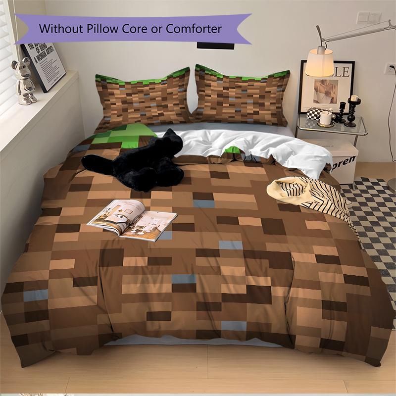 3pcs Minecraft Inspired Bedding Set-Perfect for Any Room, Ideal Gift for Fans & Travelers1202092a