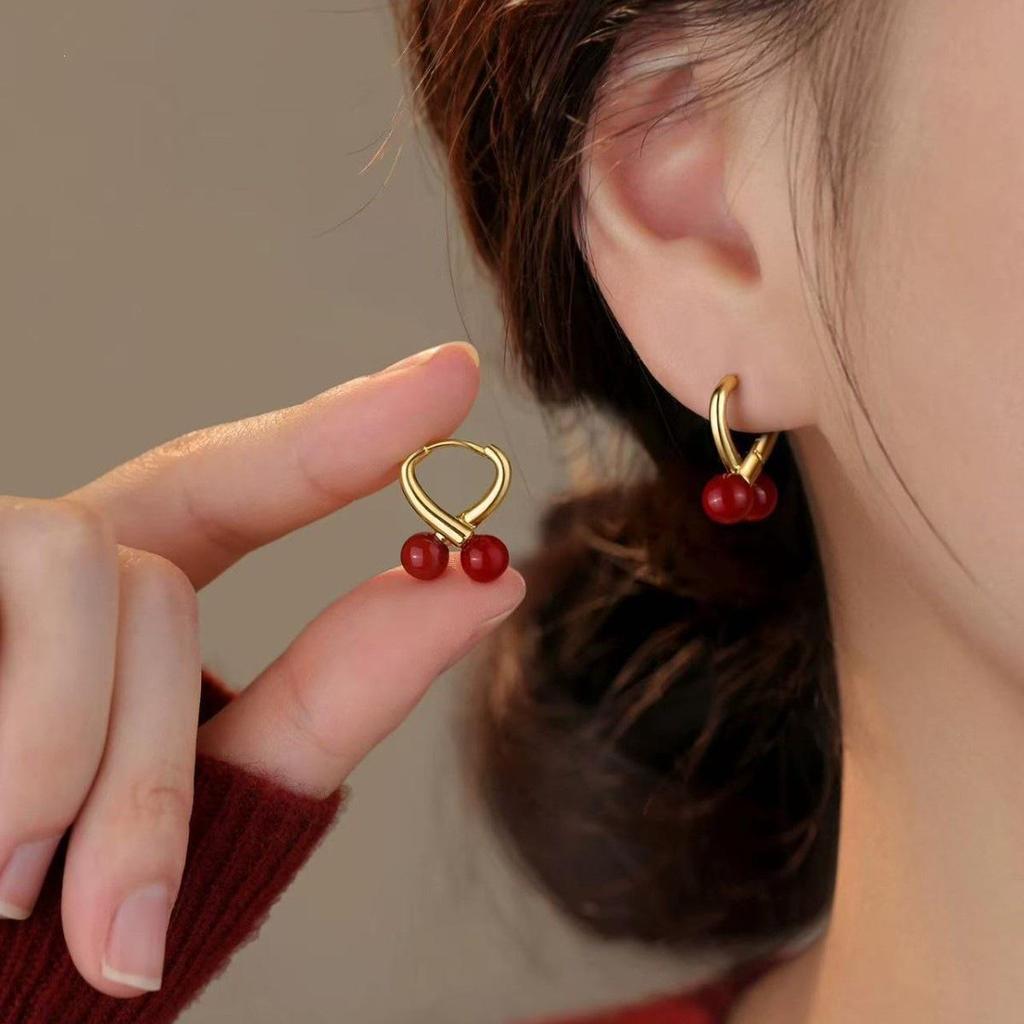 2026 Year of the Horse Red Bean 925 Silver Earrings for Women