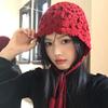 Autumn and Winter Crochet Bag Hat Women's Wheat Ear Fringed Knitted Hat Fashion Literary Pullover Hat Trendy Wool Hat
