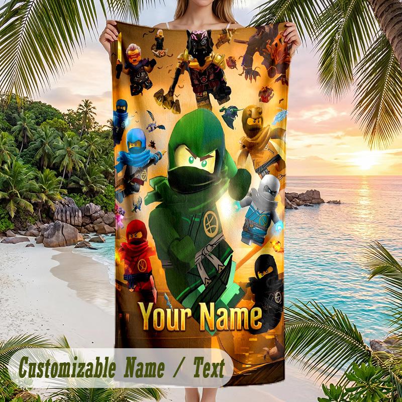 LEGO Ninjago Beach Towel, Personalized Custom Text, Quick Dry Soft Large Towel For Swimming Pool Travel