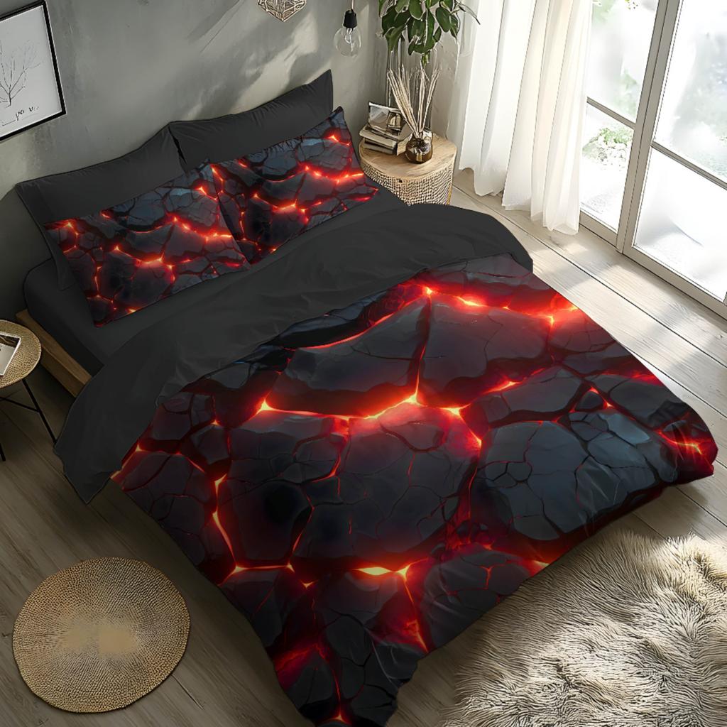 Fantasy Red Glow Soft Brushed Soft Duvet Cover Set Featuring 3D Printing Beding Warm Comforter Set Includes Pilowcases Machine Washabl