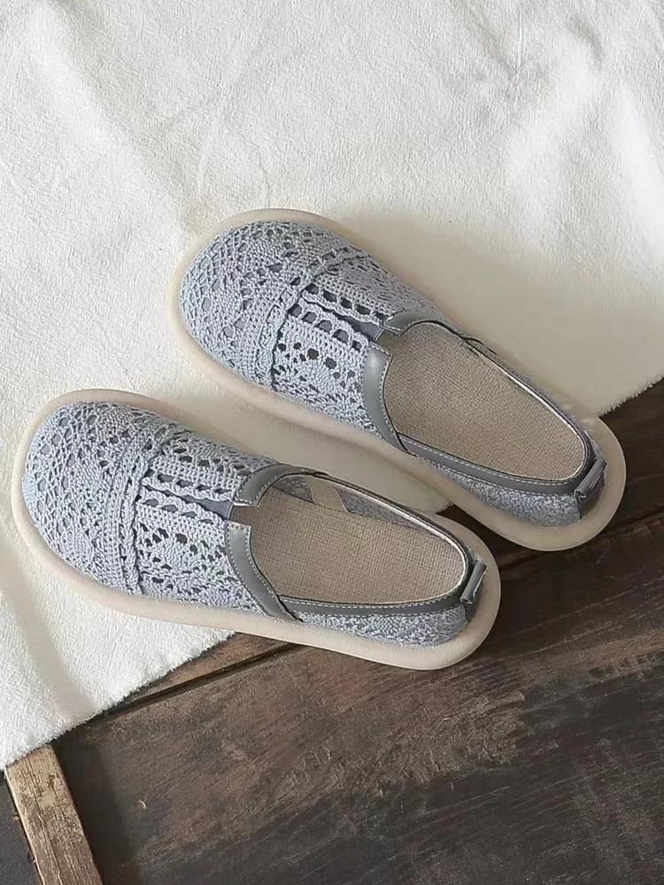 Fashion Women's Shoes 2025 Summer New Hollow Breathable Mesh Shoes Literary Retro Flat Shoes Women's Sandals