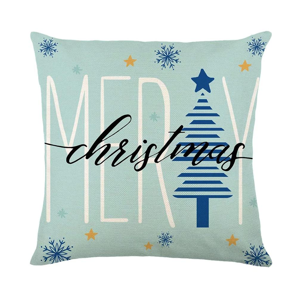 1 Piece of Merry Christmas Decoration Pillow Cover Fawn Christmas Tree Santa Claus Snowman Printed Cushion Suite Home Decoration
