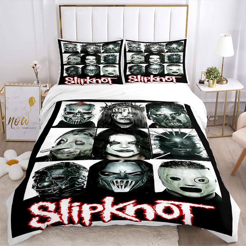 Slipknot Band Masks Print 3Pcs Bedding Set,Duvet Cover with 2 Bedro,Pillowcase Home Birthday Gift