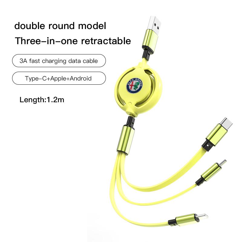 Car Interior Charging Data Cable Scalable 3 In 1 Phone Charger For Alfa Romeo Giulietta Mito 159 Giulia Stelvio 156 147 Tonale