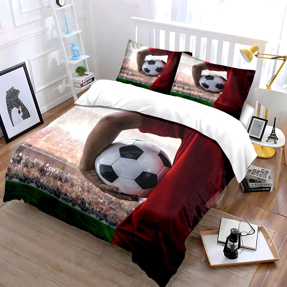 3pcs Soccer player holding ball Print Bedding Set 1 Duvet Cover 2 Pillowcases for Adult and Children Luxury Gift Full Size