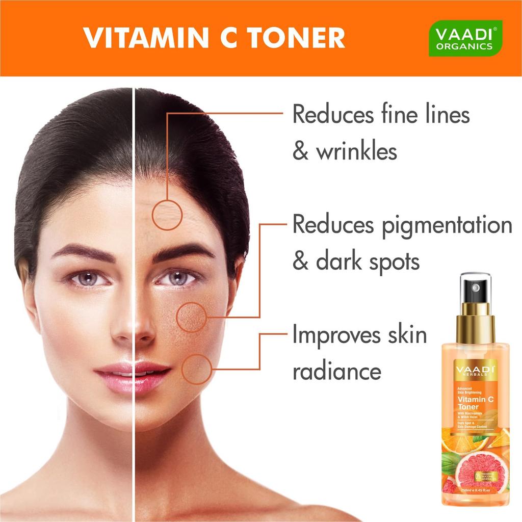 Vaadi Herbals Vitamin C Facial Toner 250 Ml Pack Of 1 | Hydrating, Brightening & Anti-Ageing Skincare Mist