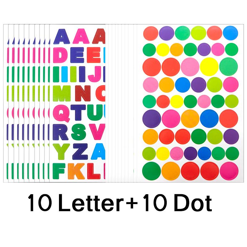 Bunte Scrapbook-Sticker 20 Blatt Punkt Herz Buchstabe Zahl Stern Selbstklebend Niedliche Belohnungssticker Lustiges Geschenk für Junge Mädchen ZYF