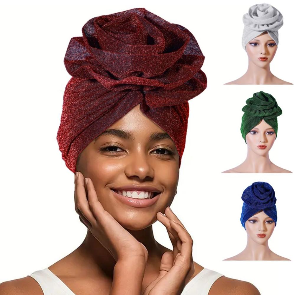 Headwear African Turban Caps Raw Silk Bonnet Elegant Head Wraps Party Headgear
