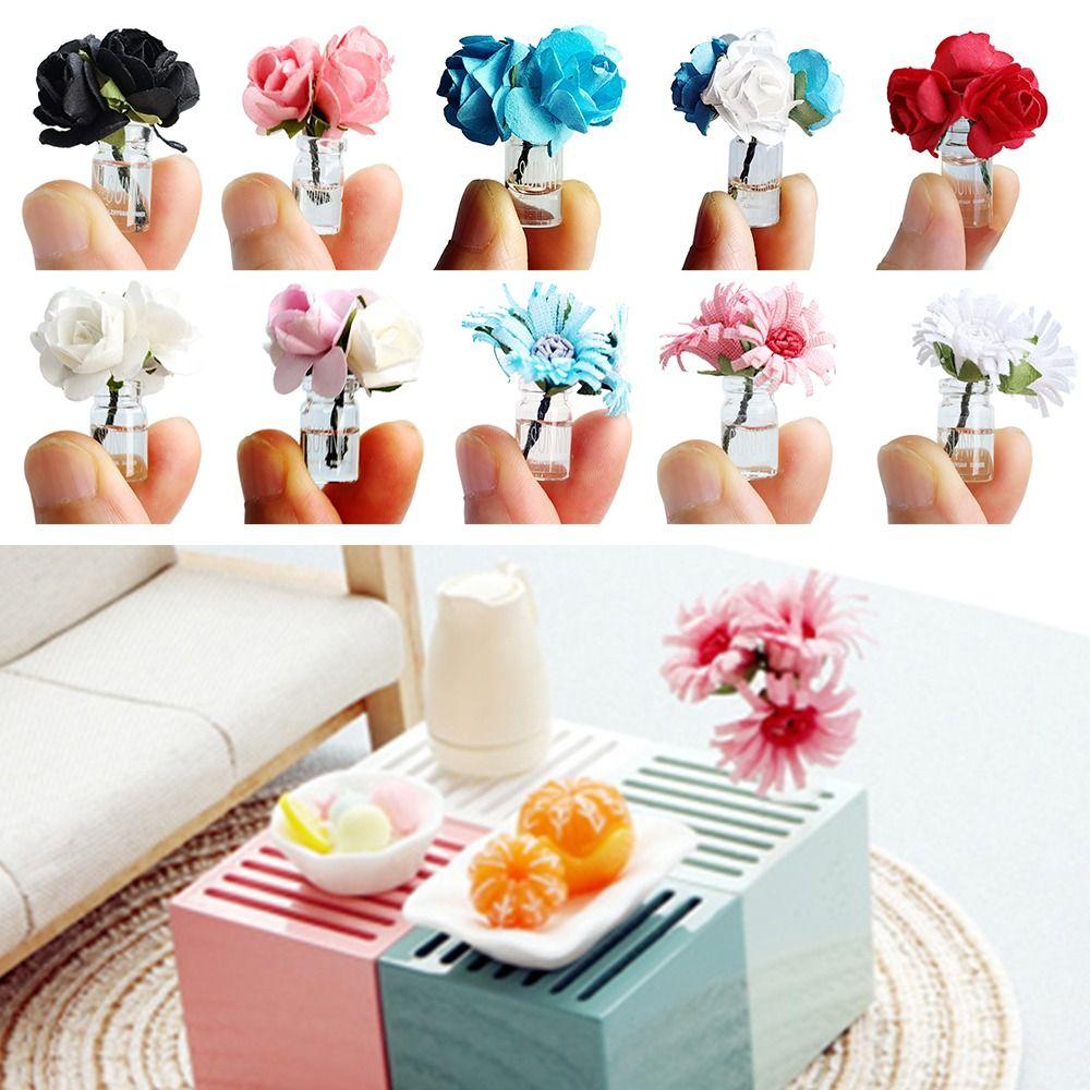 Rose Daisy Dollhouse Flower Vase 1/6 1/8 1/12 Micro Vase Flower Toy Miniature Rose Bouquet