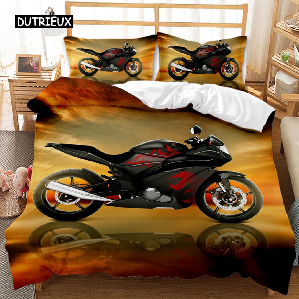 Motorbike Duvet Cover Set Motocross Rider Racing Motorcycle Dirt Bike Bedding Set Vehicles Extreme Sports Polyester Quilt Cover
