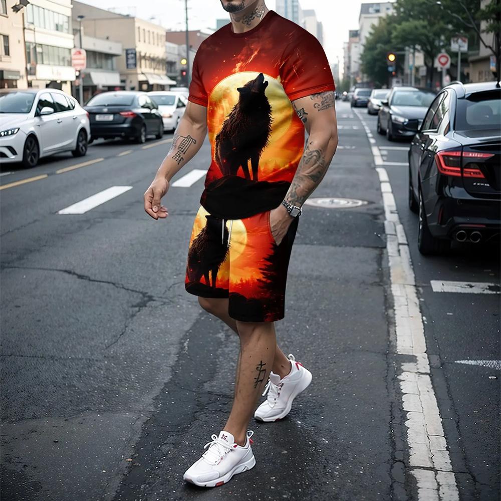 New3D printed men's short sleeved T-shirt and shorts set casual and youthful quality summer street vacation domineering clothing