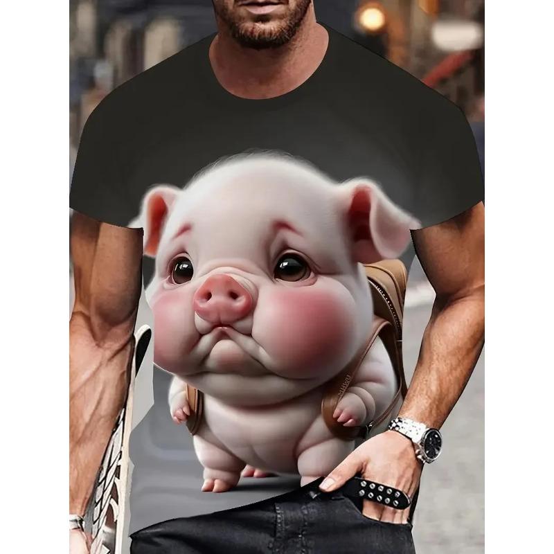 3D Print Men's Funny Pig Graphic T-Shirt Clothes Summer Short Sleeve Round Neck Casual T Shirts Top Men Novelty Animal Tshirts