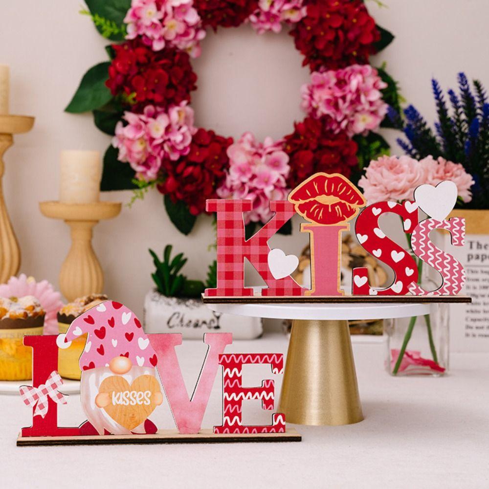 Wooden Art Craft Valentine Day Wooden Decorations Lip Love Heart Wooden Letter Ornaments  Table