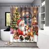 1pc Merry Christmas, Santa Claus print, waterproof shower, privacy curtain with 12 hooks, multiple sizes machine washable
