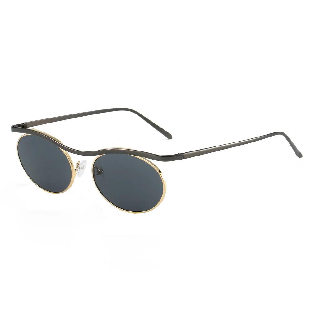 

High Quality High End Designer Style Retro Edgy Punk Trendy Alloy Metal Oval Shaped Female For Both Male Sun Glasses As the photo