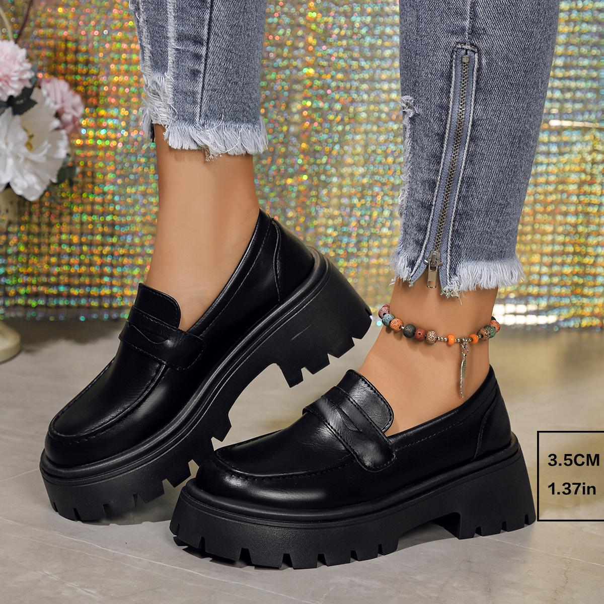 

Модная платформа обувь для женщин лоферы обувь на толстой подошве свадебная формальная женская деловая обувь слипоны кожаная увеличивающая рост повседневная обувь женщины 41 чёрный