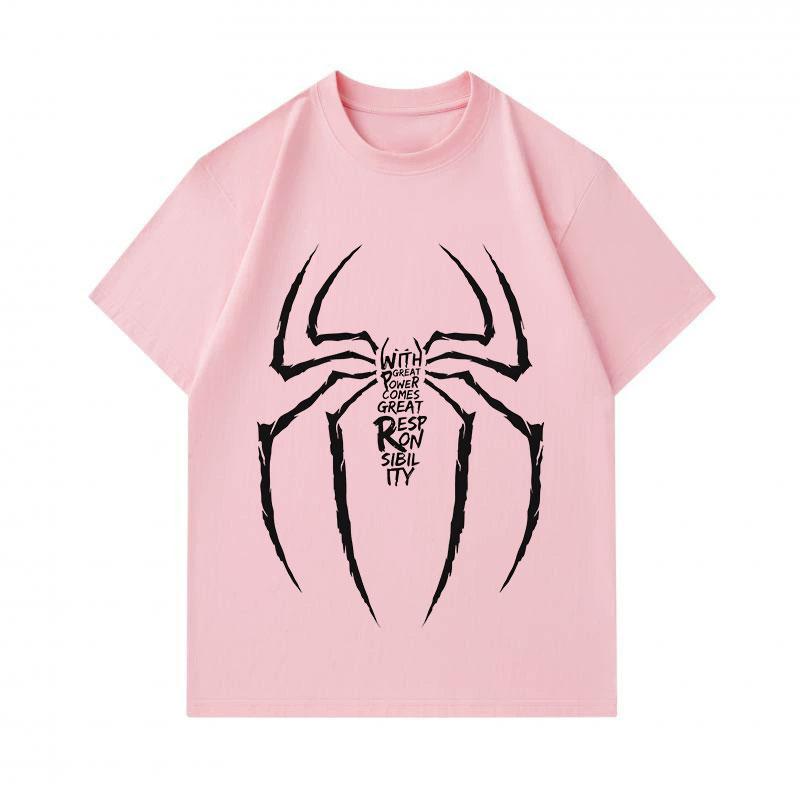 Men's 100% Cotton Short Sleeve Crew Neck T-shirt, Classic Spider Silhouette Print With Inspirational Lettering Graphic Casual Comfortable Lightweight