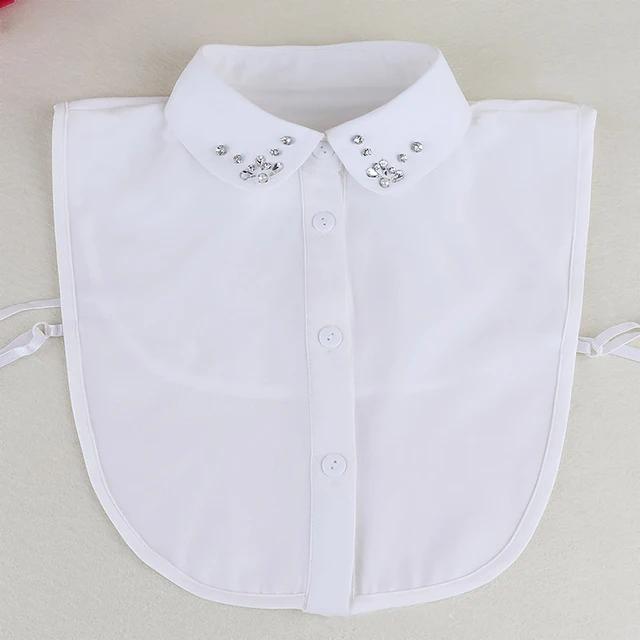 Fashion Ladies Fake Collar for Women Chiffon Fake Collar Rhinestone False Collar Lapel Detachable Button Half-Shirt Blouse Top
