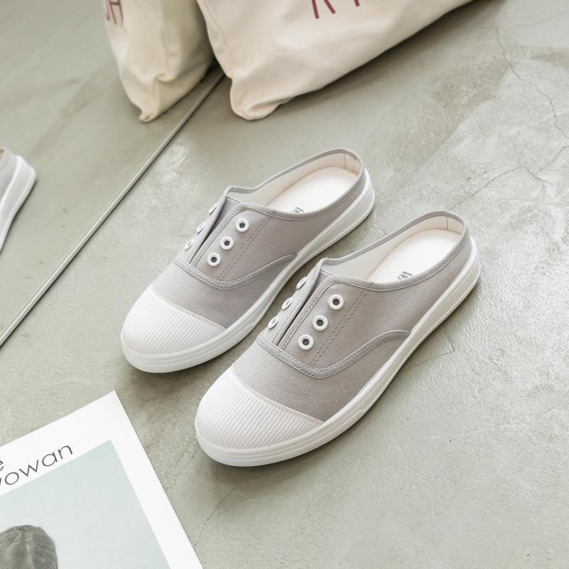 Korean Style Women's Canvas Slip-On Shoes, White, Size 41, No Heel. Perfect for Summer and Year-Round Wear.