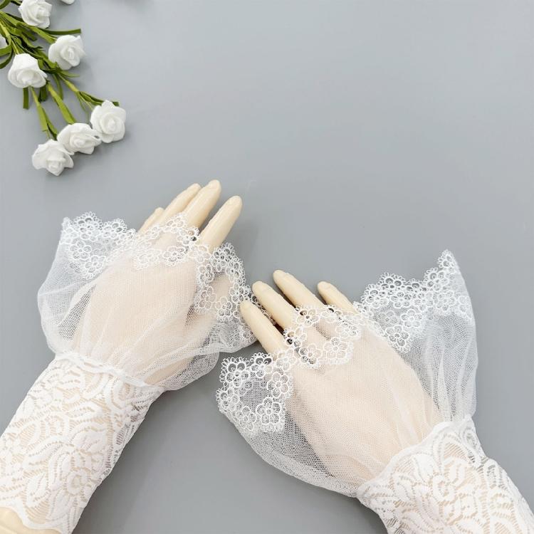 Damskie mankiety na nadgarstkach odpinany koronkowy marszczony tiul zimowe jesienne koszule sweter bluza elegancki haftowany kwiat