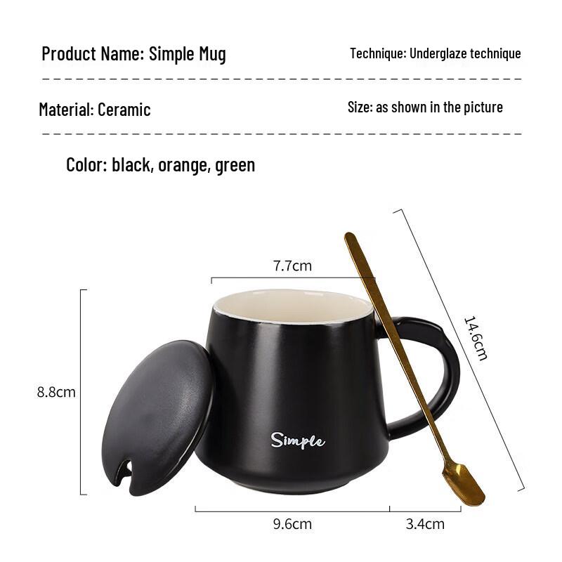 Matte Black Ceramic Coffee Mug with Lid and Spoon