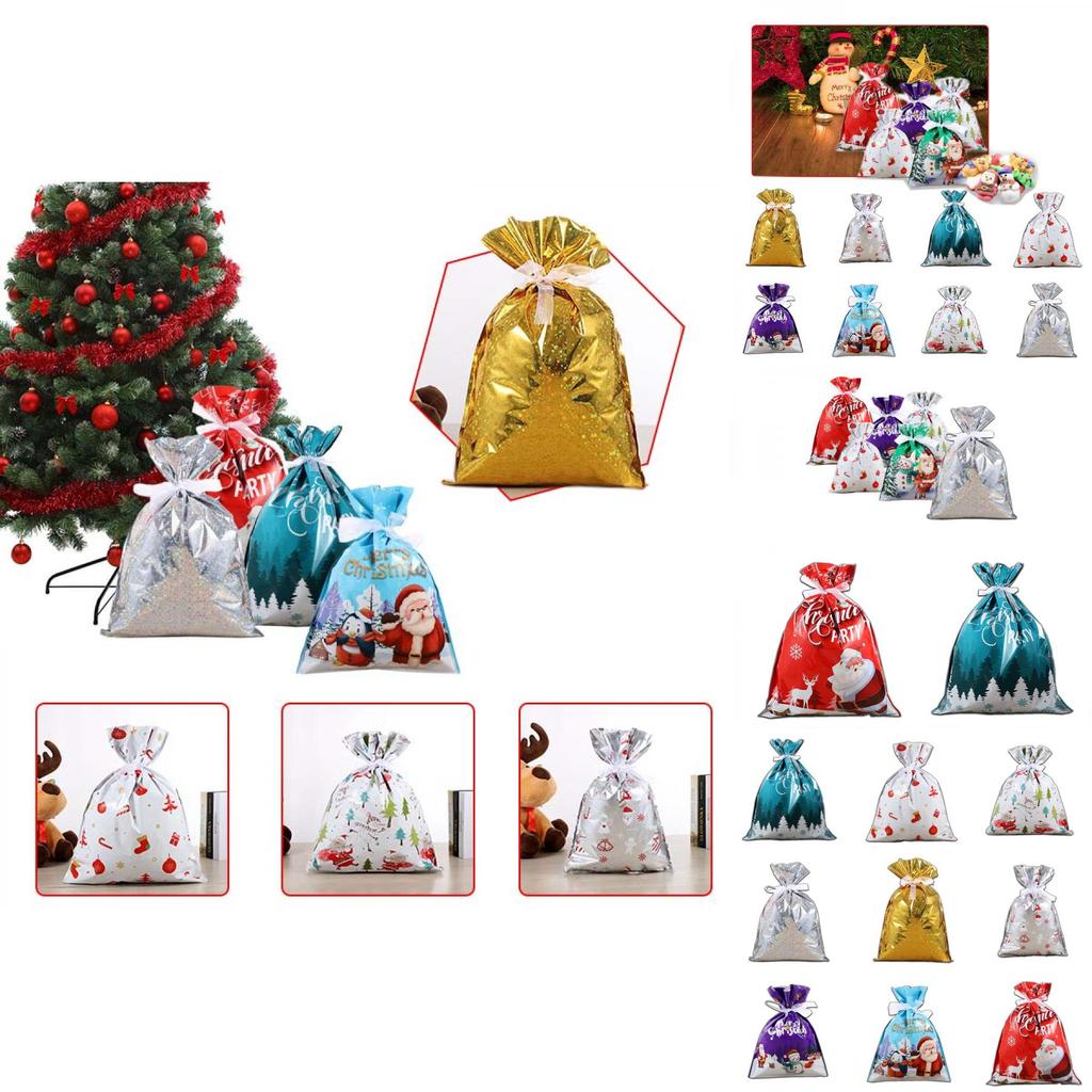 Adorable Large Christmas Gift Bag Set With Ribbon Perfect For Holiday Candy Storage And Wrapping Needs