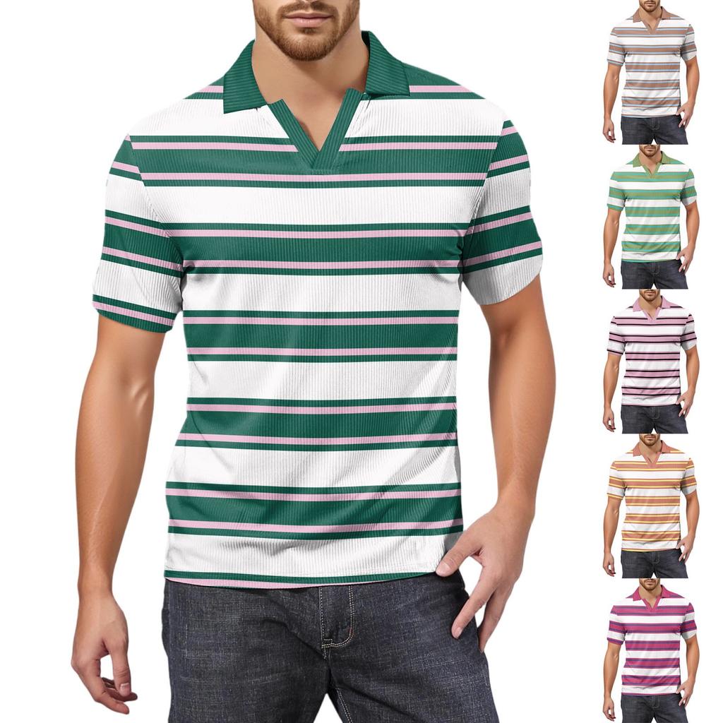 Moda Hombre Top Estampado Cuello en V Manga Corta Camiseta de Golf