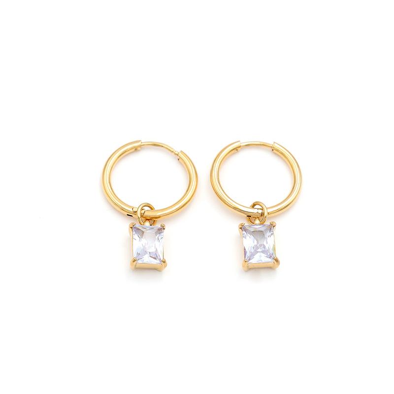 Stylish And Simple Women'S Ear Jewelry, High-End 18K Gold Titanium Steel Rectangular Zircon Earrings Batch