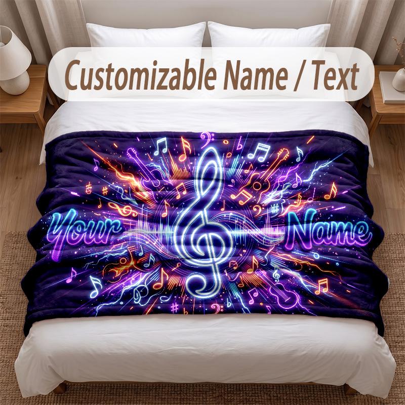 Music General Theme Soft Blanket Personalized Custom Name Text Print Warm Blanket Home Sofa Bedroom Decor