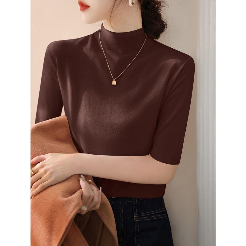 

Beautiful Idle Style Half Turtleneck White Liner Bottoming Shirt Dark Brown [middle sleeve]] M