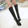 Women's Boots autumn winter new style fashion belt buckle Round head zipper Thick heel High heel High Boots