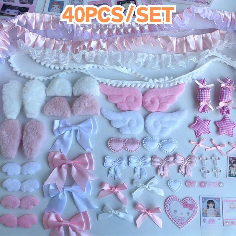 11pcs/set Cartoon Card Cover Decoration Gift DIY Plush Ear Handmade Accessories DIY Pink Blue Wing Bow Heart Ear Material Set