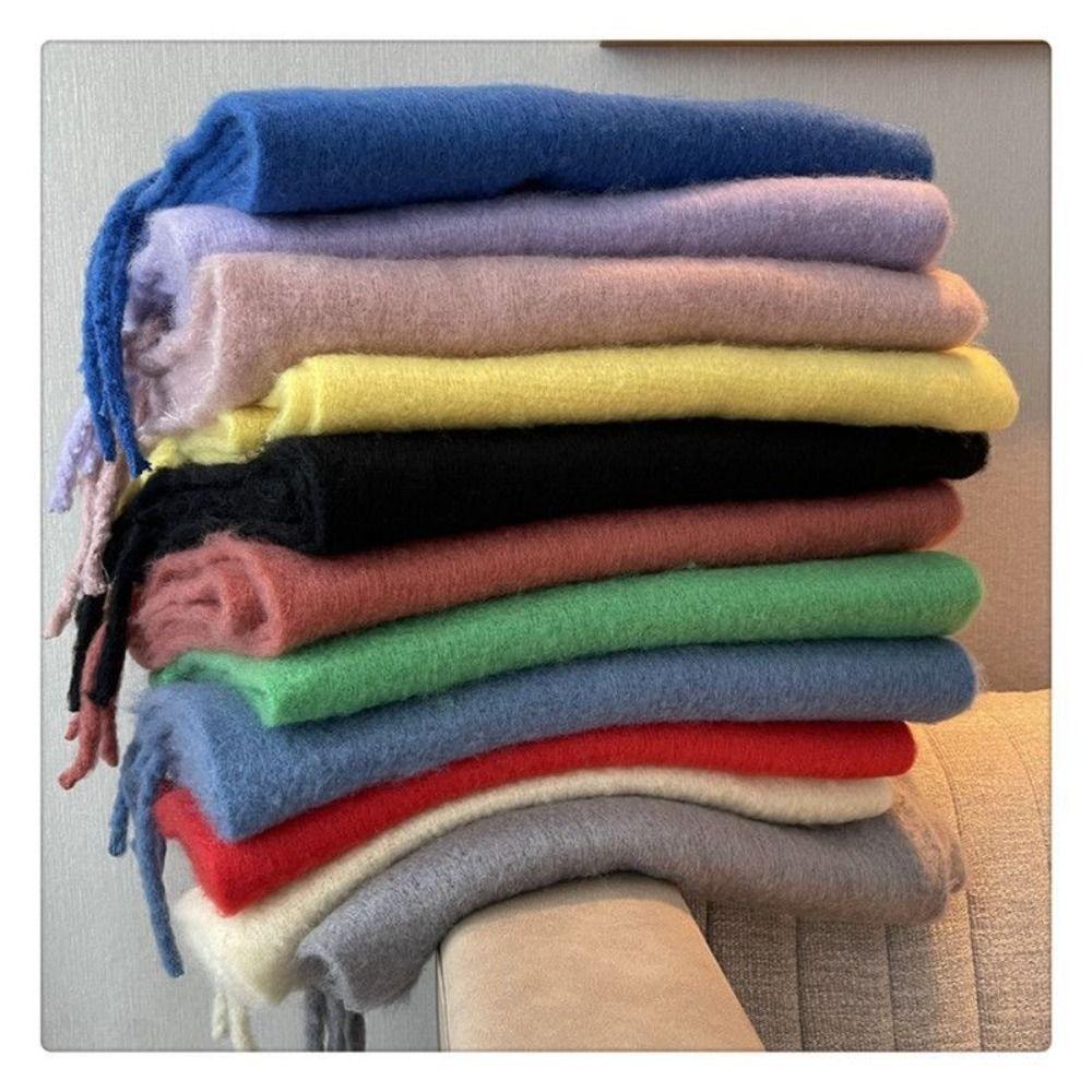 Warm Long Tassel Scarves Solid Color Fringed Shawls Elegant Winter Cashmere Scarf  Girls