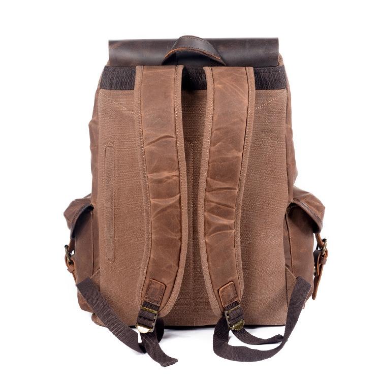 Oil Waxed Traveling Students Rucksacks Large Capacity Waterproof Laptop Daypacks Pure Cotton Canvas Leather Backpacks