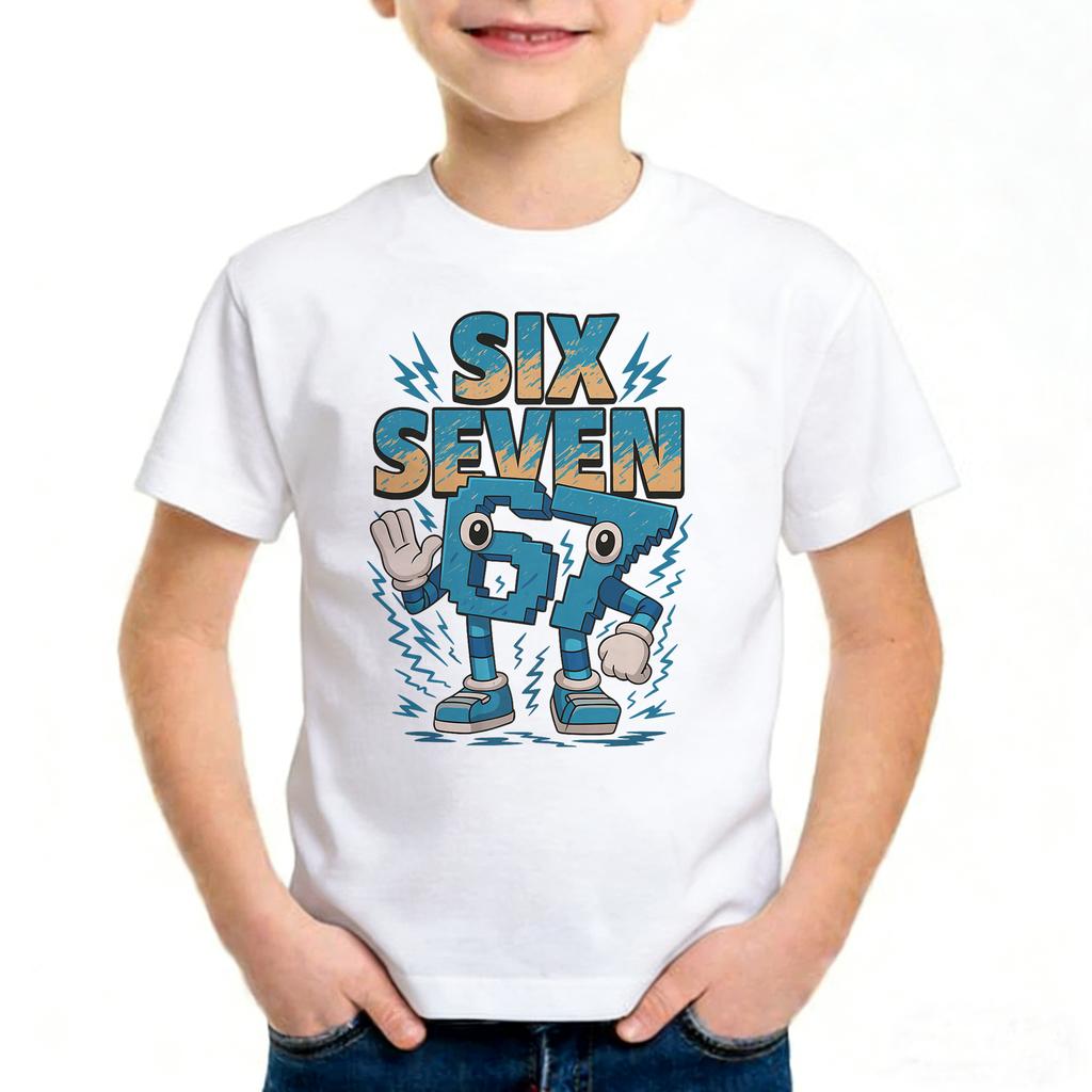 Unisex Six Seven Italian Brainrot 67 Nummern Grafikdruck T-Shirt Junge/Mädchen Sommer Kurzarm Kinder Bequemes T-Shirt Oberteil.