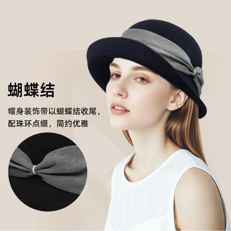 Bow straw hat women travel sunscreen casual sun hat spring and summer outdoor straw bucket hat